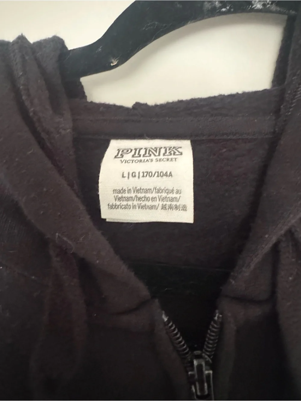 PINK Victoria's Secret Black Zip-Up Hoodie with White Logo sz L